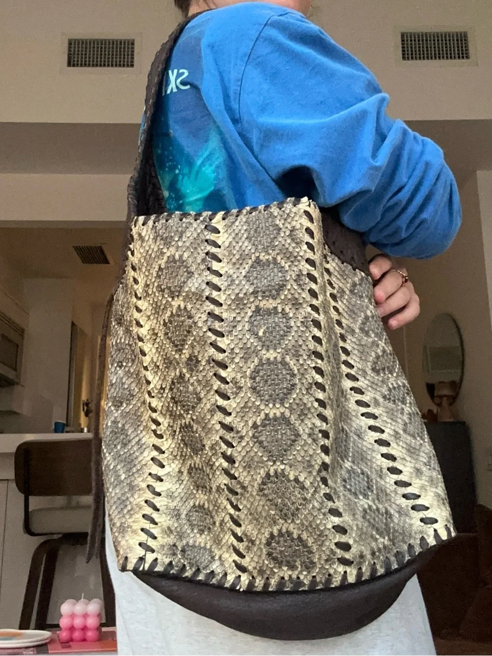Vintage Shelly Litvak Snakeskin & Brown Leather Hobo Bag – Made in USA